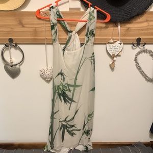 Massimo Dutti 100% Silk Beige Dress Green Leaves Knotted Wrap